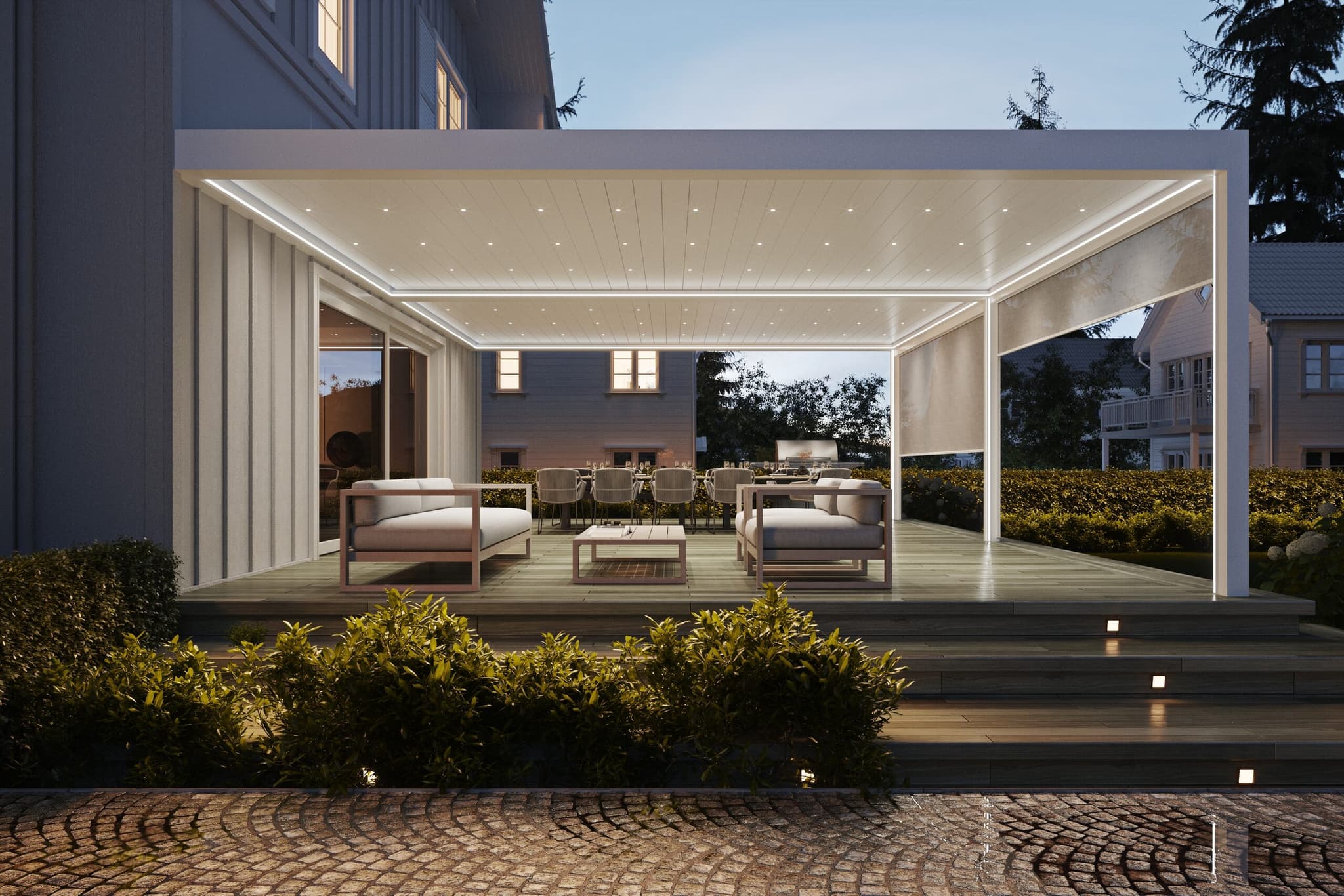 Pergola SKYVI nocne oświetlenie punktowe — lamele poziomo